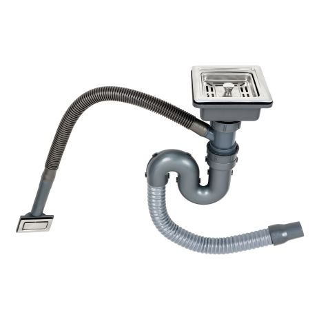 Сифон для моек одинарный Handmade (квадратный сифон, квадратный перелив)