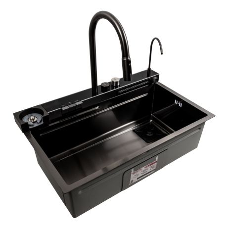 Кухонная мойка 75*46X PVD черная Handmade "ВОДОСПАД"