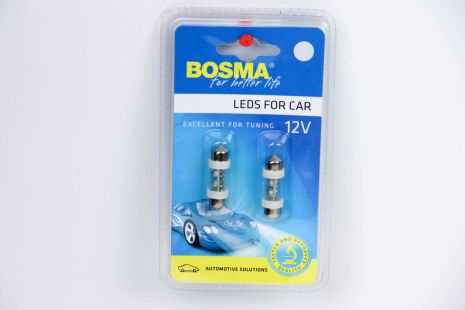 Автолампа SV8,5 LED 12V 4XSTANDARD LED WHITE 10X36 Упаковка 2шт, BOSMA (2892)