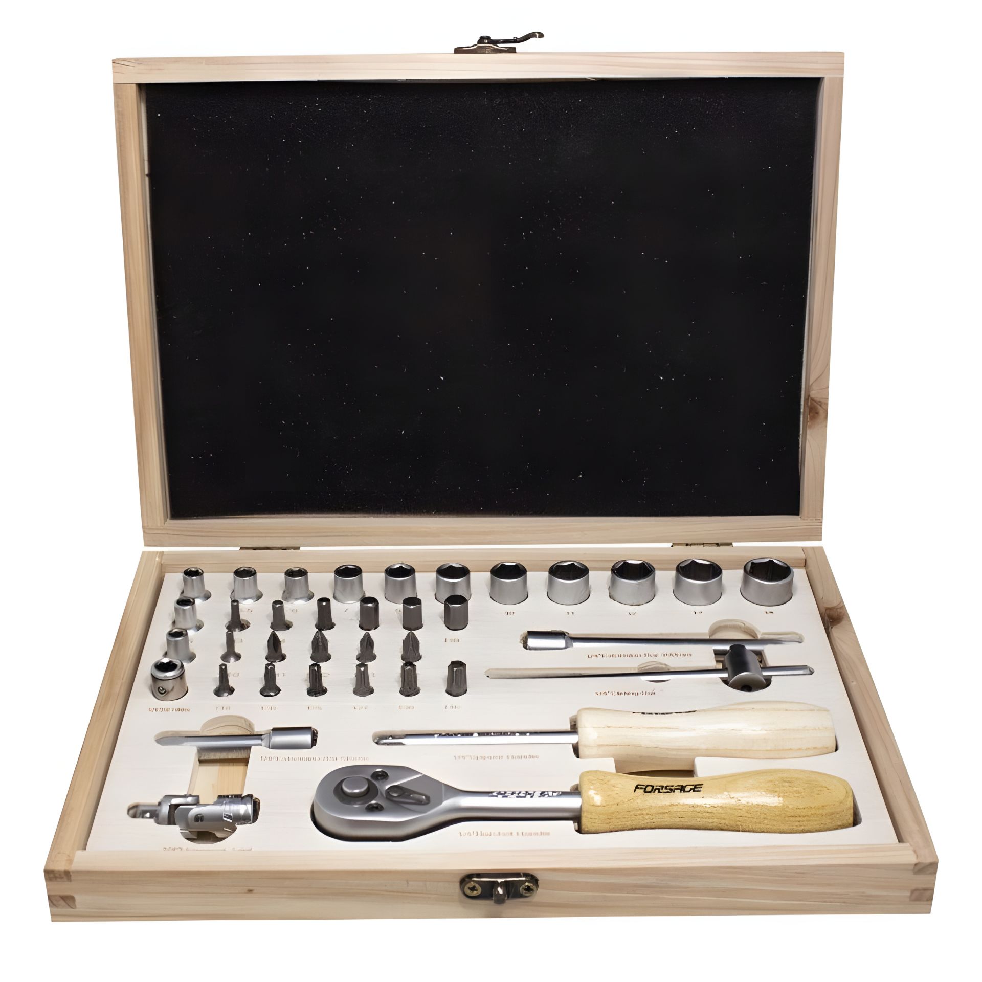 Инструментальный набор 38 предметов 1/4" (6гр.) в деревянной коробке FORSAGE F-2382-5 Инструментальный набор 38 предметов 1/4" (6гр.) в деревянной коробке FORSAGE F-2382-5