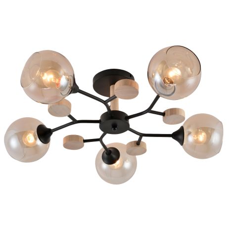 Декоративна люстра IS XA1501/5 BK+WOOD