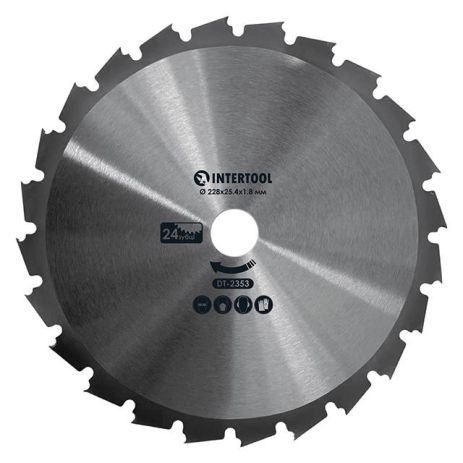 Ніж для мотокоси/тримера з твердосплавними напайками ø228x25.4x1.8 мм 24T INTERTOOL DT-2353