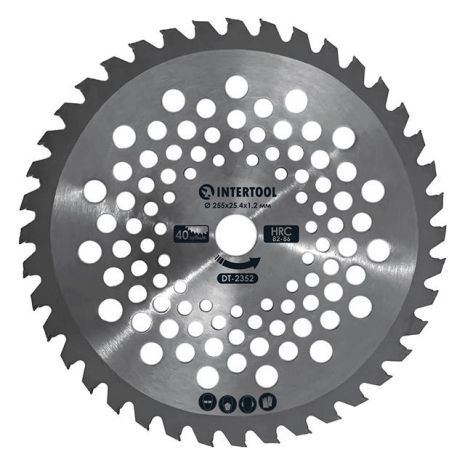 Ніж для мотокоси/тримера з твердосплавними напайками ø255x25.4x1.2 мм 40T, HRC 82-86, хвилеподібний INTERTOOL DT-2352