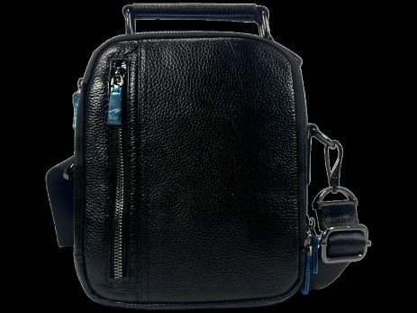 Комфортна шкіряна сумка через плече з п'ятьма відділеннями, застібка на блискавці, чорна