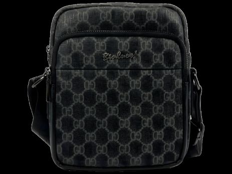 Среднего размера сумка через плечо из серой экокожи с тремя отделениями