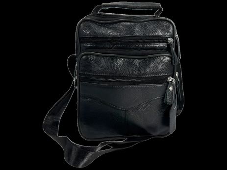 Функціональна чорна шкіряна сумка через плече на 5 відділень, 5 л