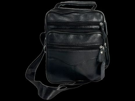 Функціональна чорна шкіряна сумка через плече на 5 відділень, 5 л