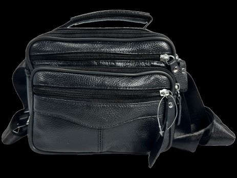 Черная кожаная сумка через плечо с пятью отделениями