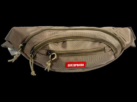 Трехсекционная сумка-бананка бежевого цвета с молниями Трехсекционная сумка-бананка бежевого цвета с молниями