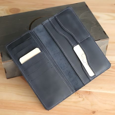Тонкий синий кожаный купюрник GS для мужчин Тонкий синий кожаный купюрник GS для мужчин