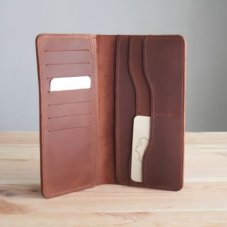Женский тонкий кожаный купюрник GS коньячного цвета