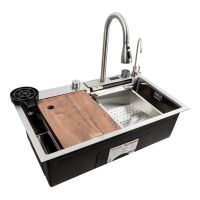 Кухонна мийка 75*45G сатин Platinum Handmade "Водоспад" з повною комплектацією