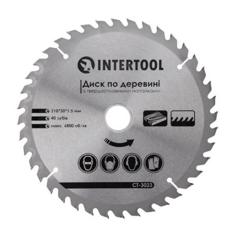 Дис дерева з карбідними атаками 210*30*1,5 мм, 40 зубів Intertool CT-3023