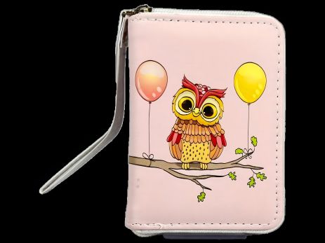 Дитячий гаманець на два віділеня для купюр, рожевий принт сова
