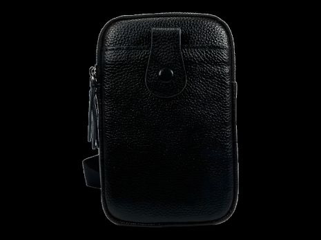 Шкіряна сумка-слінг на три відділення, чорна