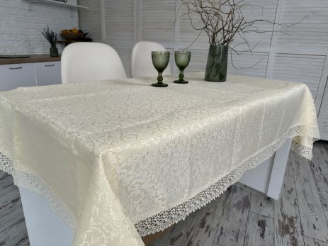 Скатертина святкова з мереживом 120x150 см тканинна 3386-db