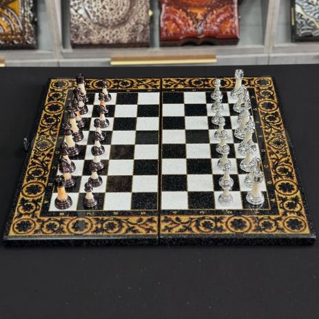 Шахи з каменю 58×28×5см у поєднанні з нардами