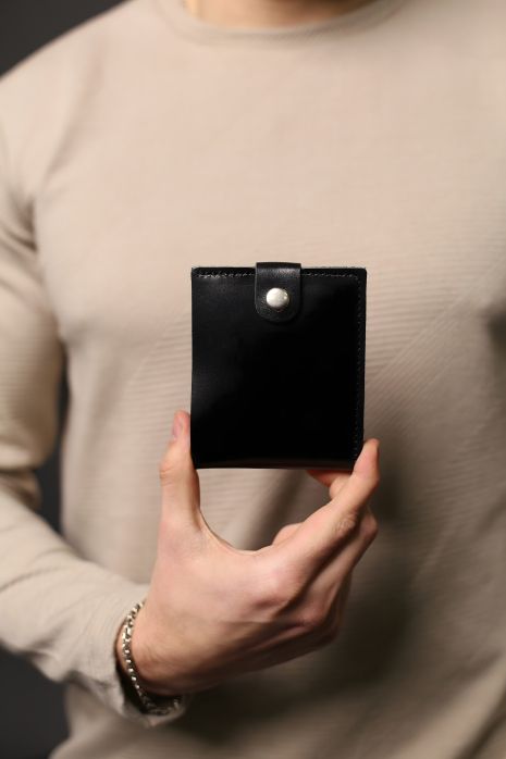 Чоловічий шкіряний гаманець чорний, SR002