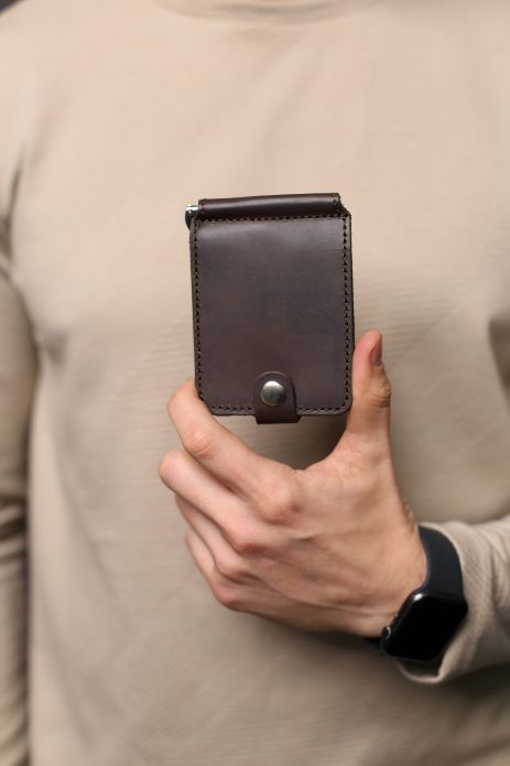 Коричневий шкіряний затискач для купюр для чоловіків Коричневий шкіряний затискач для купюр для чоловіків