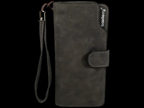 Чорне чоловіче портмоне з картхолдером, застібка на змійці та кнопці