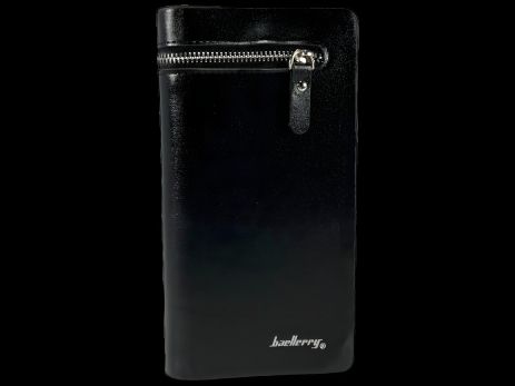 Черное мужское портмоне из экокожи с 2 отделами для купюр