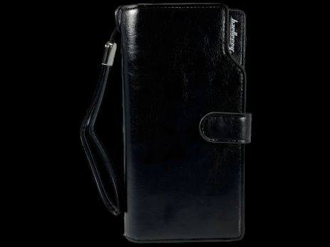 Чоловіче портмоне з екошкіри, з картхолдером, подвійна застібка, чорний