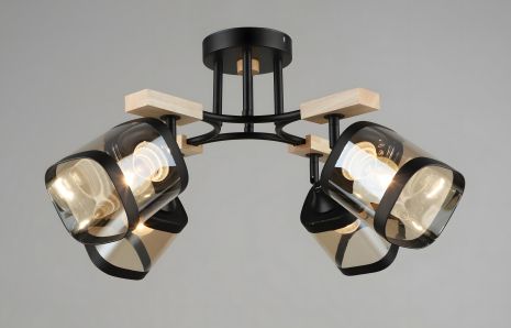 Стильна стельова люстра Sirius B N5680/4 BK+WOOD