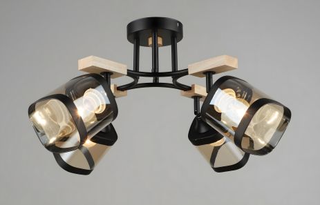 Стильна стельова люстра Sirius B N5680/4 BK+WOOD