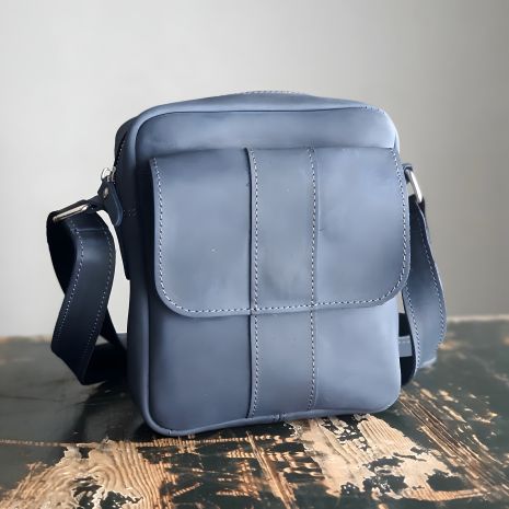 Чоловіча сумка повсякденна синя невелика шкіряна GS