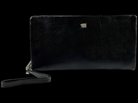 Черный кожаный клатч с 9 отделениями для купюр, мужской