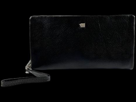Чоловічий шкіряний клатч для купюр з 9 відділами чорного кольору Чоловічий шкіряний клатч для купюр з 9 відділами чорного кольору