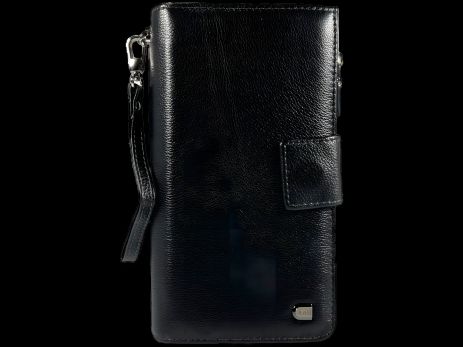 Чоловіче портмоне з натуральної шкіри з 6 відділами для купюр, чорне