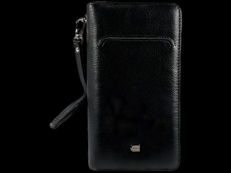 Функциональное мужское портмоне из натуральной кожи черного цвета Функциональное мужское портмоне из натуральной кожи черного цвета
