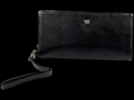 Чоловічий клатч з натуральної шкіри шкіряний, чорний, 5 відділень для купюр