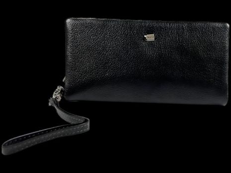 Кожаный мужской клатч из натуральной кожи, черный, 5 отделений для купюр