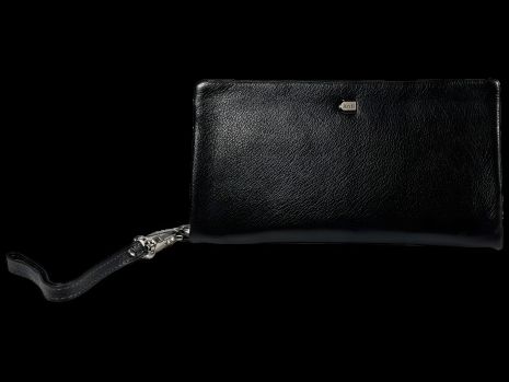 Чоловічий чорний клатч з натуральної шкіри