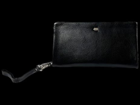 Чоловічий чорний клатч з натуральної шкіри