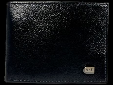 Чоловічий гаманець компактний з натуральної шкіри, чорний, Anil