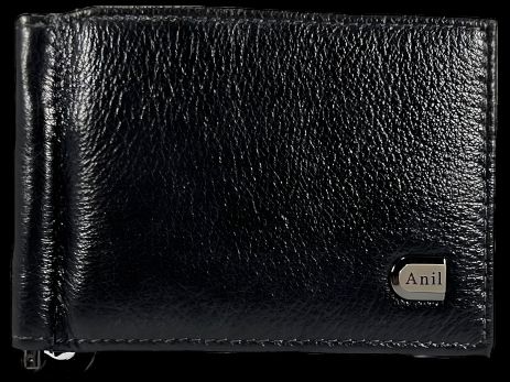 Чоловічий гаманець-затискач з натуральної шкіри, чорний колір