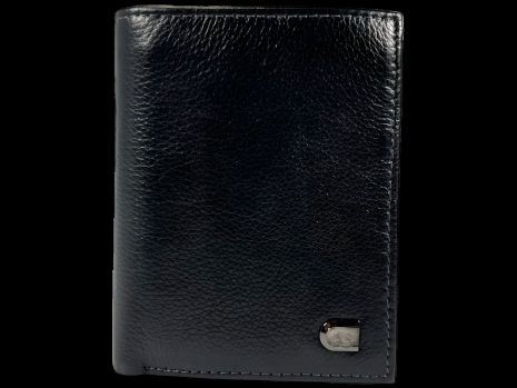 Мужской кожаный кошелек, черный, классический дизайн, 3 отделения для купюр