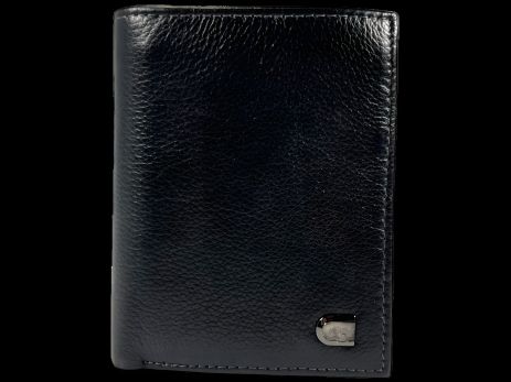 Мужской кожаный кошелек, черный, классический дизайн, 3 отделения для купюр