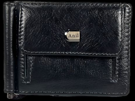 Мужской кошелек-зажим черного цвета из кожи Anil