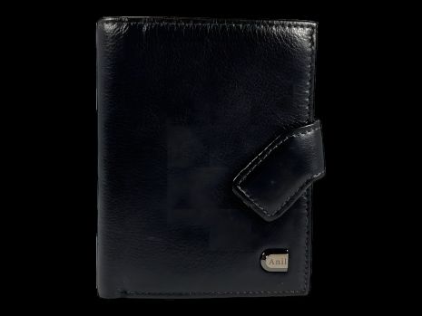 Мужской кошелек из натуральной кожи черного цвета с 3 отделами для купюр