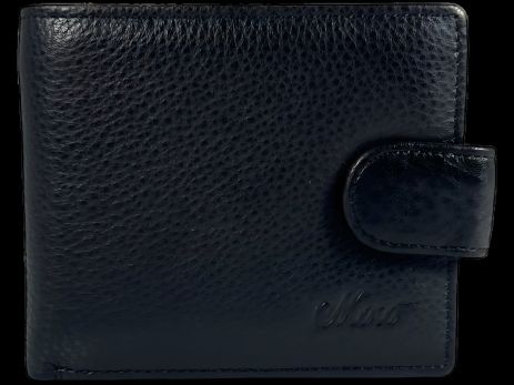 Черный мужской кошелек из натуральной кожи, 3 отдела для купюр