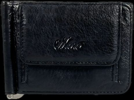 Компактный мужской кожаный кошелек-зажим, черного цвета