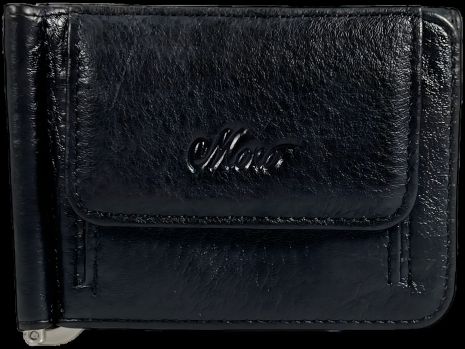 Компактный мужской кожаный кошелек-зажим, черного цвета