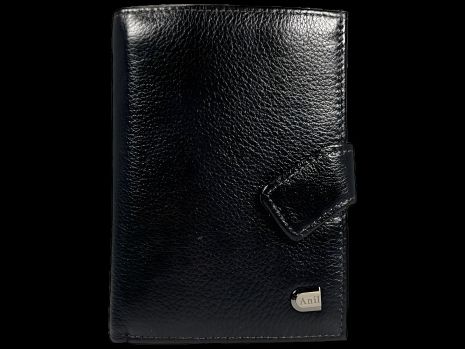 Чоловічий гаманець функціональний з натуральної шкіри, з монетницею, чорного кольору