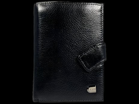 Чоловічий гаманець функціональний з натуральної шкіри, з монетницею, чорного кольору