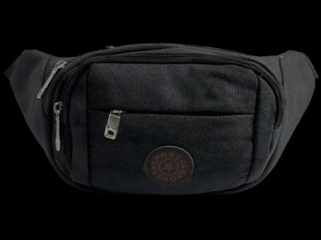 Чоловіча сумка-бананка брезентова, чорна, оснащена застібкою-змійкою Чоловіча сумка-бананка брезентова, чорна, оснащена застібкою-змійкою