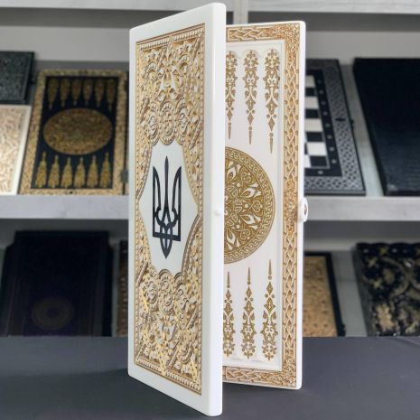 Нарды из белого камня Черный трезубец патриотические 58×28×5см